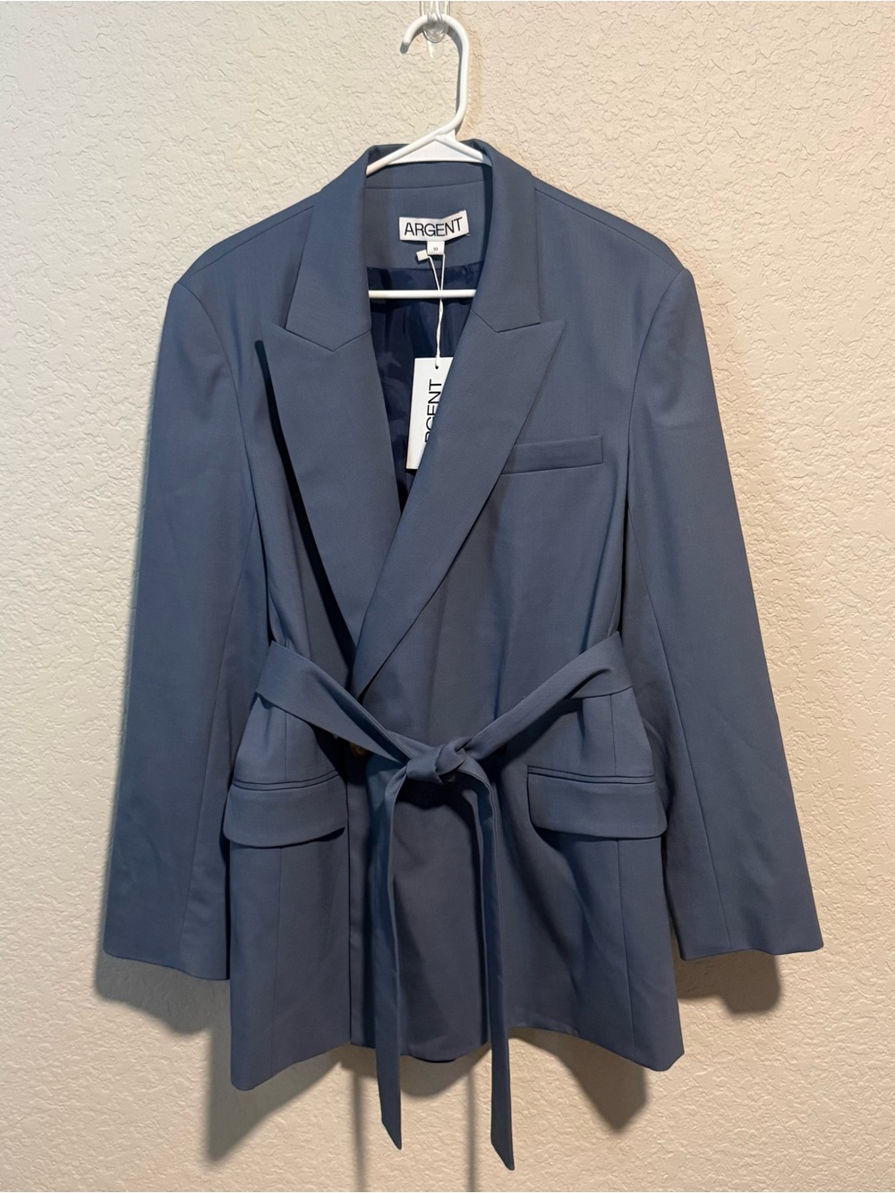 Argent Belted Blazer in Seasonless Wool Pigeon Blue Size 10 NWT